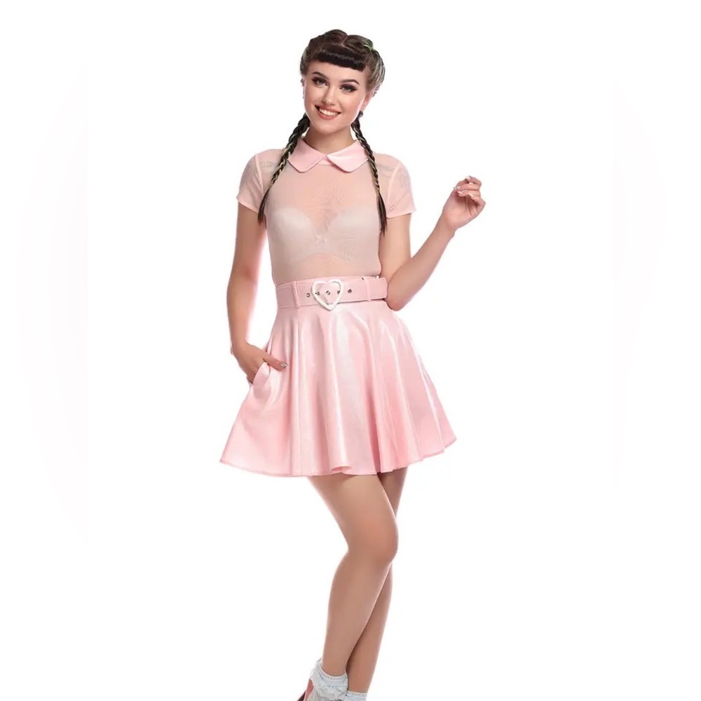 Collectif skater dress sheer Pink Shimmer Fit Flare retro new rockability pinup